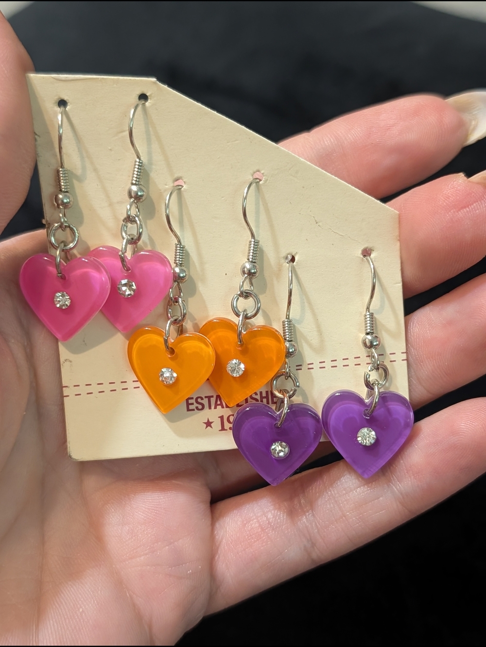 Heart Drop Earrings in Pink, Orange, and Purple 3 Sets
